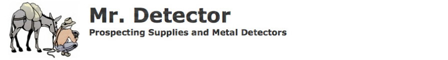 Mr. Detector logo — pack donkey and prospector, Prospecting Supplies and Metal Detectors